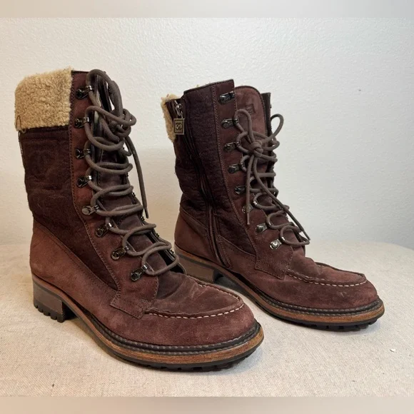 Chanel Winter Fleece and Suede Lace-up Boots - Picture 2 of 9